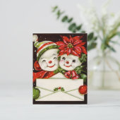 レトロヴィンテージクリスマス雪カップル休日 シーズンポストカード (スタンド正面)