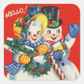 レトロヴィンテージクリスマス雪カップル休日 スクエアシール (正面)