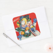 レトロヴィンテージクリスマス雪カップル休日 スクエアシール (封筒)