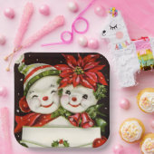 レトロヴィンテージクリスマス雪カップル休日 ペーパープレート (パーティー)