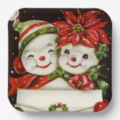レトロヴィンテージクリスマス雪カップル休日 ペーパープレート (正面)