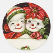 レトロヴィンテージクリスマス雪カップル休日 ラウンドシール (正面)