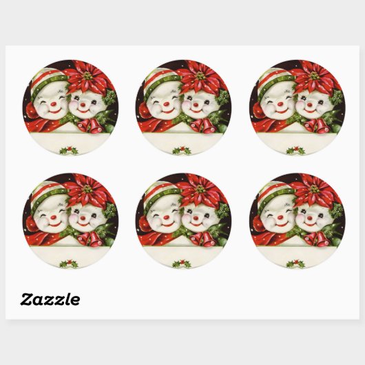 レトロヴィンテージクリスマス雪カップル休日 ラウンドシール (シート)