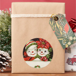 レトロヴィンテージクリスマス雪カップル休日 ラウンドシール