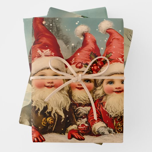 レトロヴィンテージクリスマス：すてき小妖精や小人 ラッピングペーパーシート (インサイチュ)