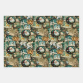 レトロヴィンテージクリスマス：グリーンコラージュ ラッピングペーパーシート (正面3)