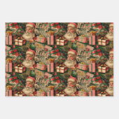 レトロヴィンテージクリスマス：サンタとプレゼント ラッピングペーパーシート (正面)