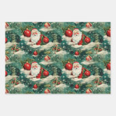 レトロヴィンテージクリスマス：サンタの冬の歓喜 ラッピングペーパーシート (正面)