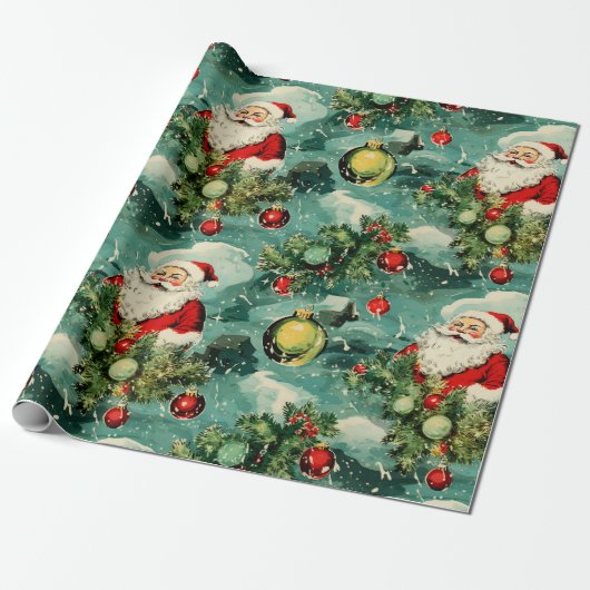 レトロヴィンテージクリスマス：サンタの冬の歓喜 ラッピングペーパー (アンロールド)