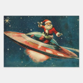 レトロヴィンテージクリスマス：サンタズ宇宙アドベンチャー ラッピングペーパーシート (正面3)