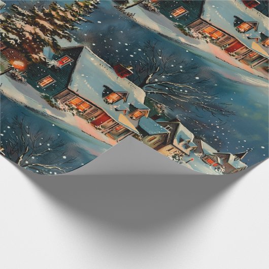 レトロヴィンテージクリスマス:スノーヴィレッジシーン2 ラッピングペーパー (角)