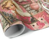 レトロヴィンテージクリスマス：ピンクコラージュ ラッピングペーパー (ロールコーナー)