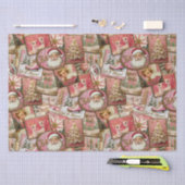 レトロヴィンテージクリスマス：ピンクコラージュ 薄葉紙 (クラフト)