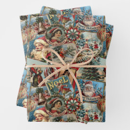 レトロヴィンテージクリスマス：ホリデー応援コラージュ ラッピングペーパーシート