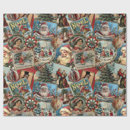 レトロヴィンテージクリスマス：ホリデー応援コラージュ ラッピングペーパー