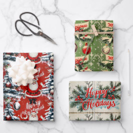 レトロヴィンテージクリスマス：ミッドセンチュリーユレタイド ラッピングペーパーシート