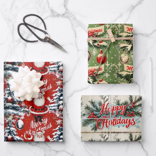 レトロヴィンテージクリスマス：ミッドセンチュリーユレタイド ラッピングペーパーシート (正面)
