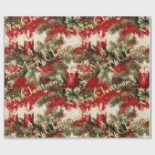 レトロヴィンテージクリスマス：レッドキャンドル&ホリー ラッピングペーパー (フラット)