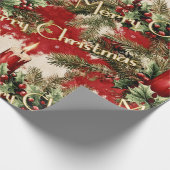 レトロヴィンテージクリスマス：レッドキャンドル&ホリー ラッピングペーパー (角)