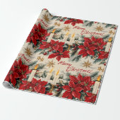レトロヴィンテージクリスマス：レッド&ホワイトホリデー応援 ラッピングペーパー (アンロールド)