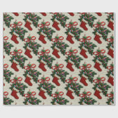 レトロヴィンテージクリスマス:赤いストッキングオンブリック ラッピングペーパー (フラット)