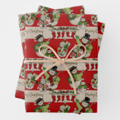 レトロヴィンテージクリスマス：雪だるまファミリー ラッピングペーパーシート (インサイチュ)