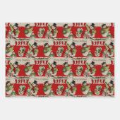 レトロヴィンテージクリスマス：雪だるまファミリー ラッピングペーパーシート (正面)