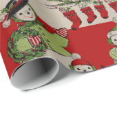 レトロヴィンテージクリスマス：雪だるまファミリー ラッピングペーパー (ロールコーナー)