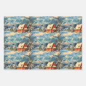 レトロヴィンテージクリスマス：雪の村のシーン ラッピングペーパーシート (正面)