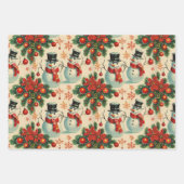 レトロヴィンテージクリスマス：霜の降りた雪だるま ラッピングペーパーシート (正面2)