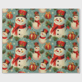 レトロヴィンテージクリスマス：霜の降りた雪だるま ラッピングペーパー (フラット)