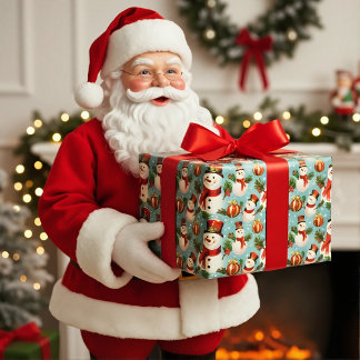 レトロヴィンテージクリスマス：霜の降りた雪だるま ラッピングペーパー