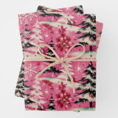 レトロヴィンテージクリスマス： 1950年代ピンククリスマス ラッピングペーパーシート (インサイチュ)