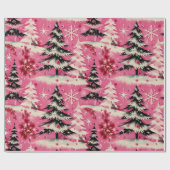 レトロヴィンテージクリスマス： 1950年代ピンククリスマス ラッピングペーパー (フラット)