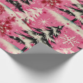 レトロヴィンテージクリスマス： 1950年代ピンククリスマス ラッピングペーパー (角)