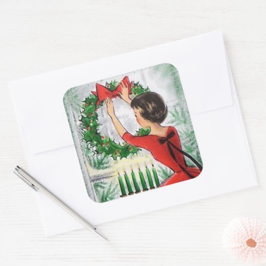 レトロヴィンテージクリスマレディーホリデーシール スクエアシール (封筒)