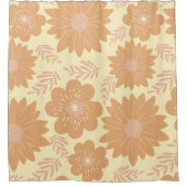 レトロヴィンテージクリームオレンジフローラ シャワーカーテン (正面)