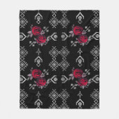 レトロヴィンテージクロステッチウォーターのカラーバラ フリースブランケット (正面)