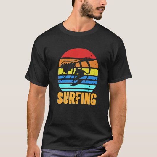 レトロヴィンテージグラフィック太陽サーフィン波あり Tシャツ (正面)