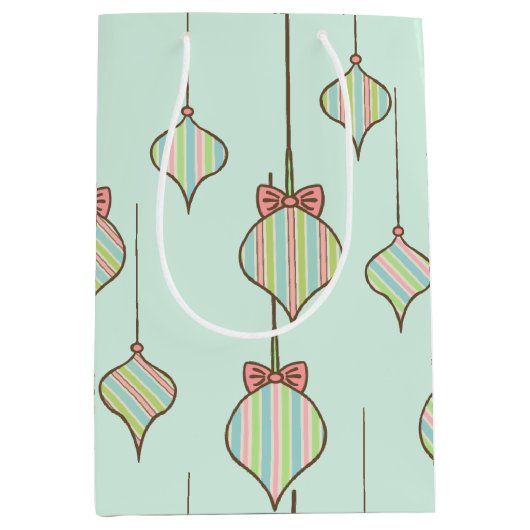 レトロヴィンテージグリーンクリスマスオーナメント抱き枕 ミディアムペーパーバッグ (正面)