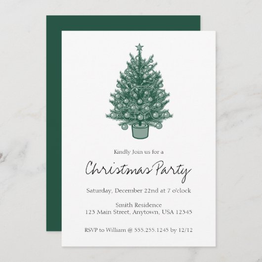 レトロヴィンテージグリーンクリスマスパーティー 招待状 (正面/裏面)