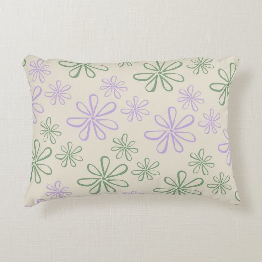 レトロヴィンテージグリーンパープル小花柄 アクセントクッション (正面)