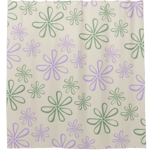 レトロヴィンテージグリーンパープル小花柄 シャワーカーテン (正面)