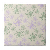 レトロヴィンテージグリーンパープル小花柄 タイル (正面)