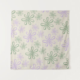 レトロヴィンテージグリーンパープル小花柄 タペストリー