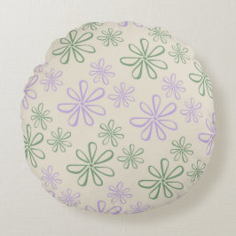 レトロヴィンテージグリーンパープル小花柄 ラウンドクッション