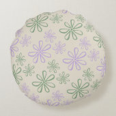 レトロヴィンテージグリーンパープル小花柄 ラウンドクッション (裏面)
