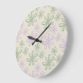 レトロヴィンテージグリーンパープル小花柄 ラージ壁時計 (傾斜)