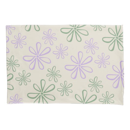 レトロヴィンテージグリーンパープル小花柄 枕カバー (正面)