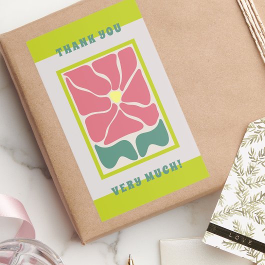 レトロヴィンテージグリーンフラワーサンキュー 長方形シール